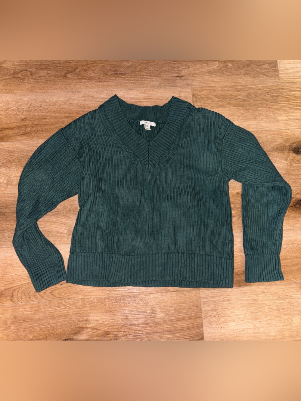 Teal V-Neck Ribbed Women's Sweater